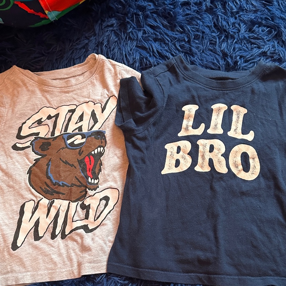 Old Navy Stay Wild and Lil Bro Kids T-Shirts - Gray and Navy 3T